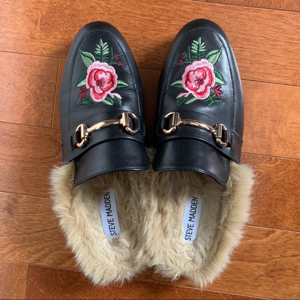 Steve Madden faux fur trim mules